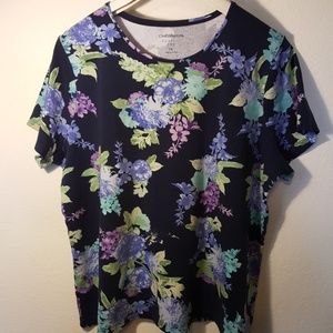 Deep Navy Round Neck Short Sleeved Print Shirt